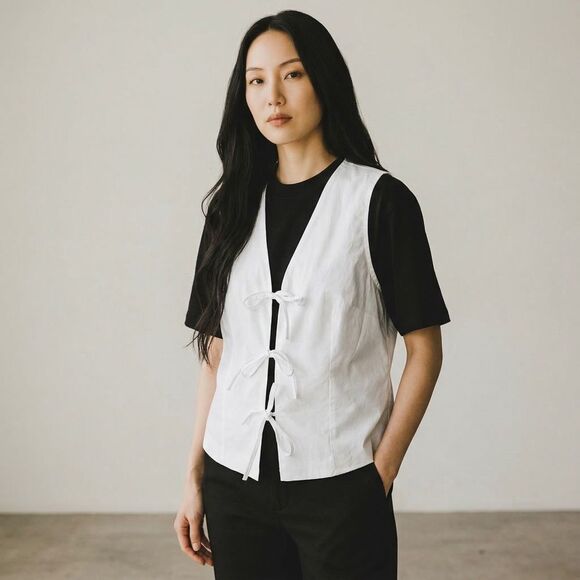 NWT Steve Madden Solid White Tie-Front Sleeveless Camisole V Neck Cotton size L - Picture 11 of 11